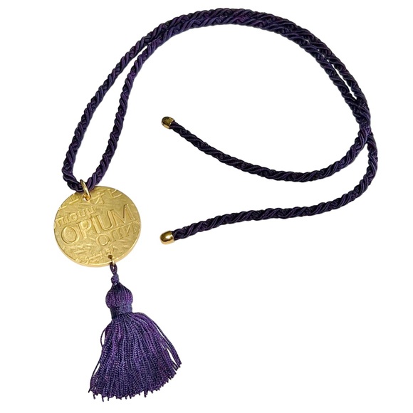 VTG YSL Yves Saint Laurent Opium Gold Medallion Coin Tassel Pendant Necklace - Picture 2 of 10